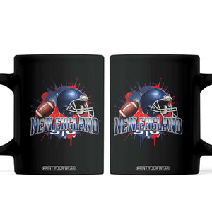 New England Athletic Helmet Graphic Paint Splatter Graphic Coffee Mug Patriotic Game Day Sports Fan