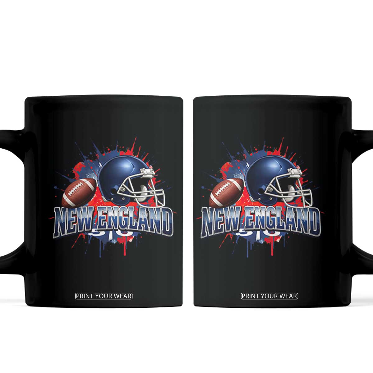 New England Athletic Helmet Graphic Paint Splatter Graphic Coffee Mug Patriotic Game Day Sports Fan TS02 Black Print Your Wear
