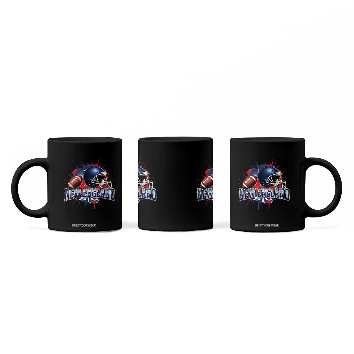 New England Athletic Helmet Graphic Paint Splatter Graphic Coffee Mug Patriotic Game Day Sports Fan