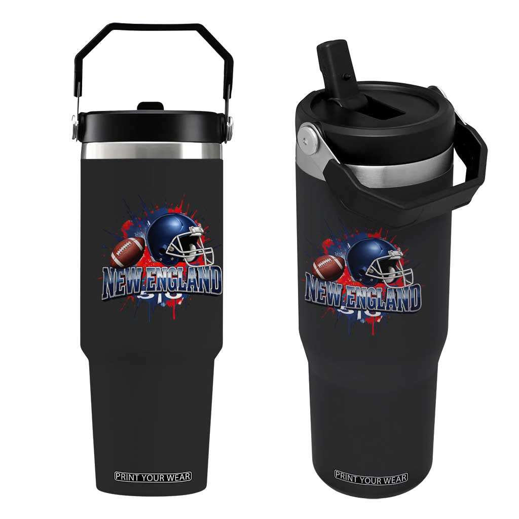 New England Athletic Helmet Graphic Paint Splatter Graphic Flip Straw Tumbler Patriotic Game Day Sports Fan TS02 One Size: 30 oz Black Print Your Wear