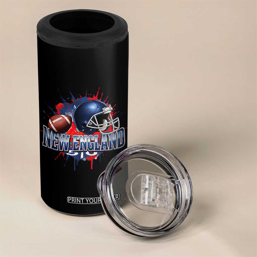 New England Athletic Helmet Graphic Paint Splatter Graphic 4 in 1 Can Cooler Tumbler Patriotic Game Day Sports Fan