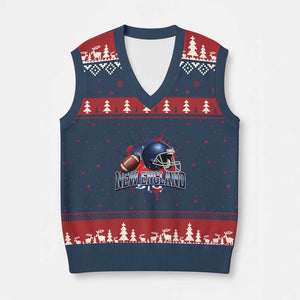 New England Athletic Helmet Graphic Paint Splatter Graphic V-Neck Knit Sweater Vest Patriotic Game Day Sports Fan