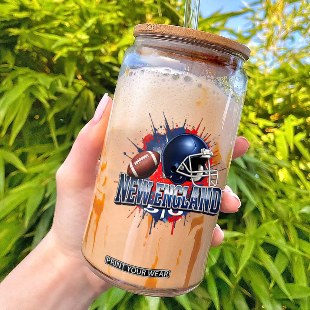 New England Athletic Helmet Graphic Paint Splatter Graphic Glass Can Patriotic Game Day Sports Fan TS02 Black Print Your Wear