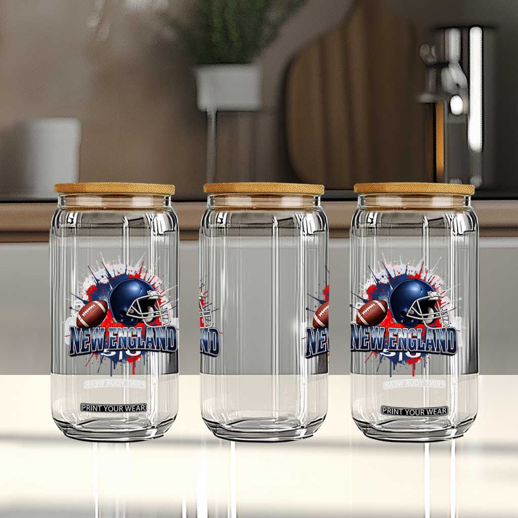New England Athletic Helmet Graphic Paint Splatter Graphic Glass Can Patriotic Game Day Sports Fan