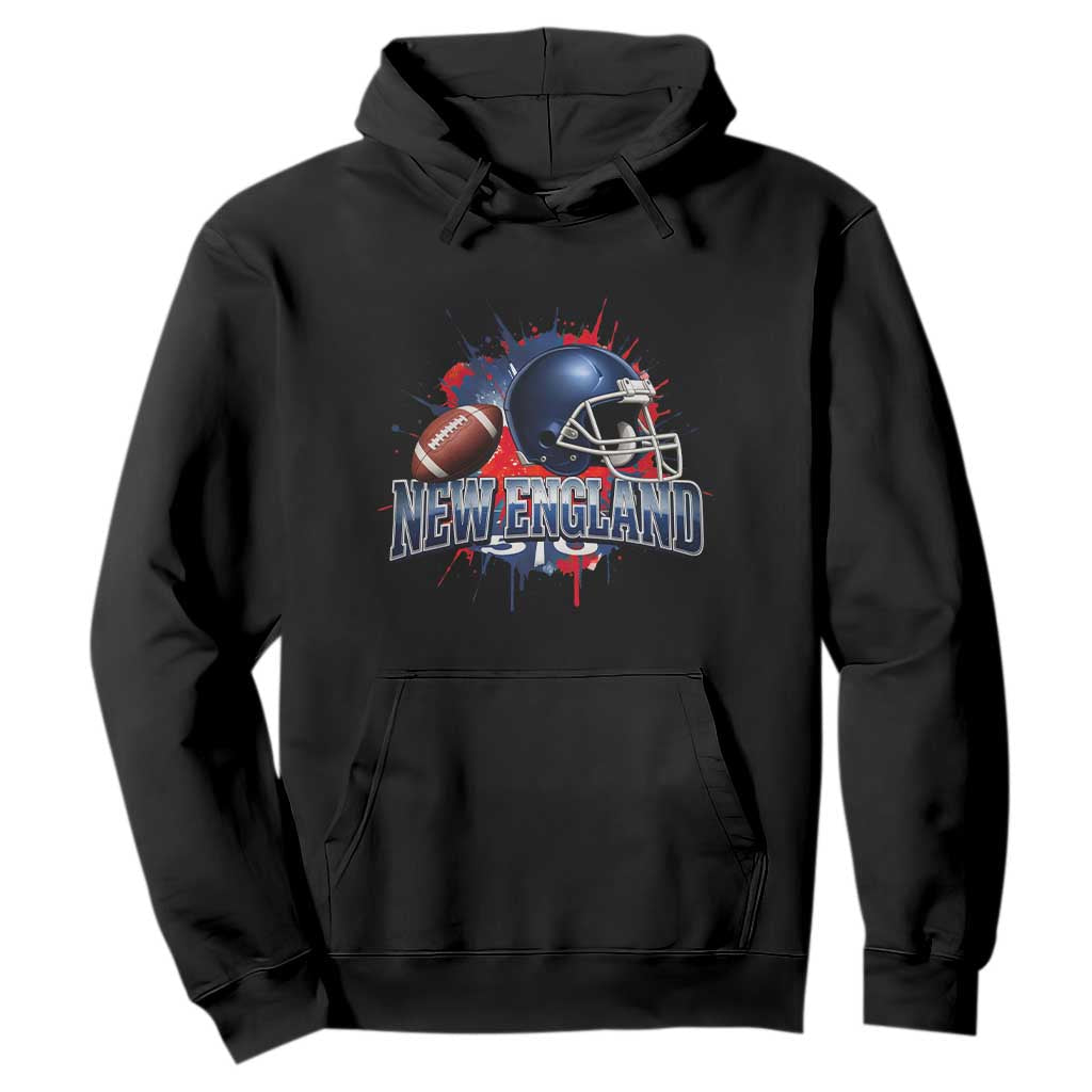 New England Athletic Helmet Graphic Paint Splatter Graphic Hoodie Patriotic Game Day Sports Fan TS02 Black Print Your Wear