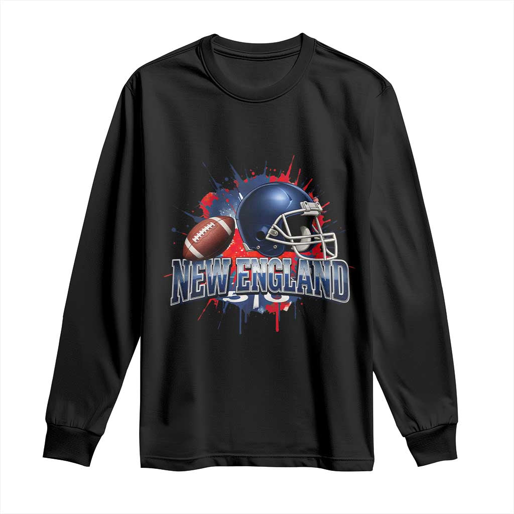 New England Athletic Helmet Graphic Paint Splatter Graphic Long Sleeve Shirt Patriotic Game Day Sports Fan TS02 Black Print Your Wear