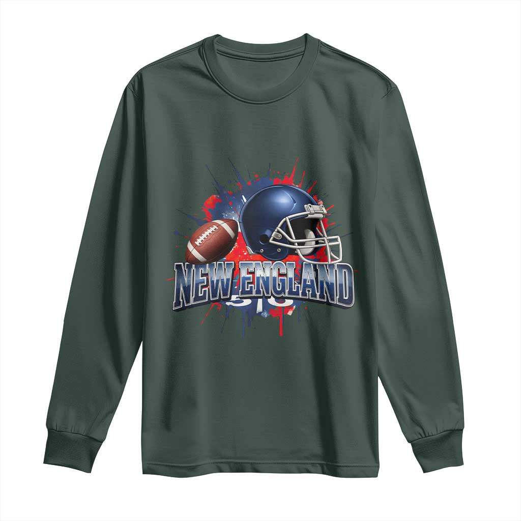 New England Athletic Helmet Graphic Paint Splatter Graphic Long Sleeve Shirt Patriotic Game Day Sports Fan