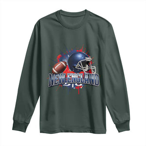 New England Athletic Helmet Graphic Paint Splatter Graphic Long Sleeve Shirt Patriotic Game Day Sports Fan