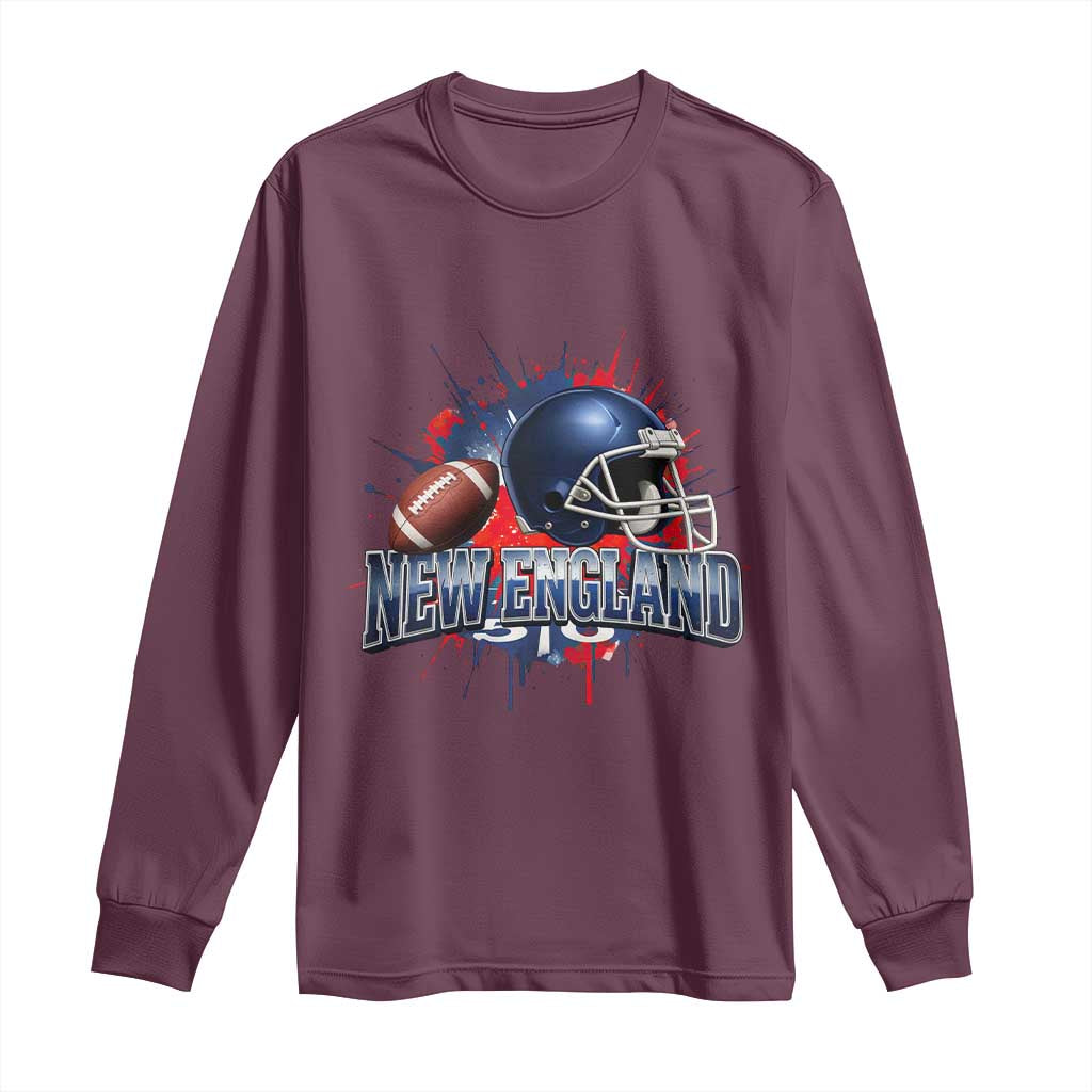 New England Athletic Helmet Graphic Paint Splatter Graphic Long Sleeve Shirt Patriotic Game Day Sports Fan