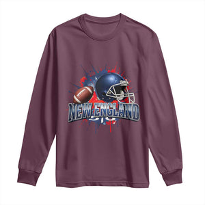 New England Athletic Helmet Graphic Paint Splatter Graphic Long Sleeve Shirt Patriotic Game Day Sports Fan