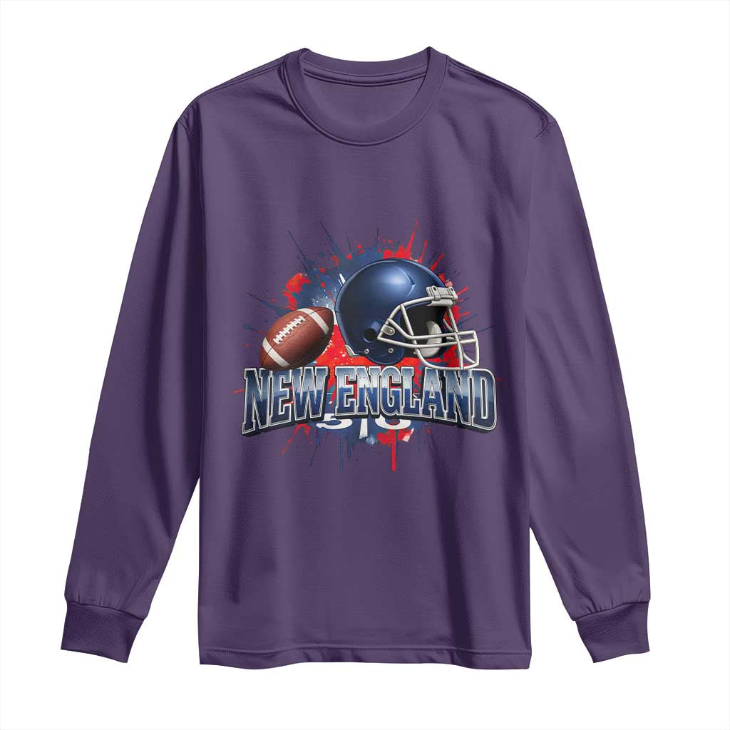 New England Athletic Helmet Graphic Paint Splatter Graphic Long Sleeve Shirt Patriotic Game Day Sports Fan