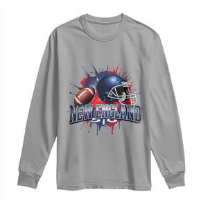 New England Athletic Helmet Graphic Paint Splatter Graphic Long Sleeve Shirt Patriotic Game Day Sports Fan