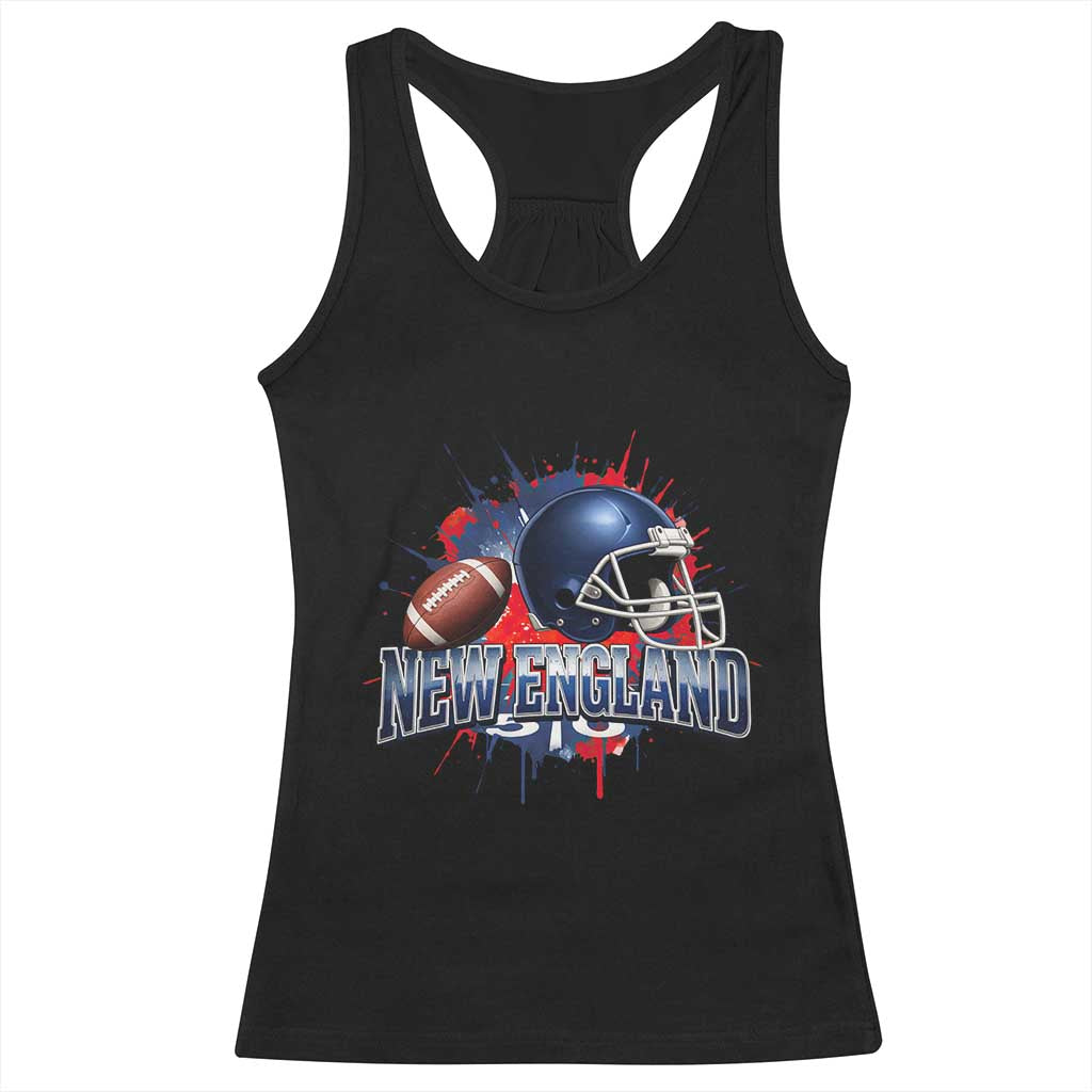 New England Athletic Helmet Graphic Paint Splatter Graphic Racerback Tank Top Patriotic Game Day Sports Fan TS02 Black Print Your Wear