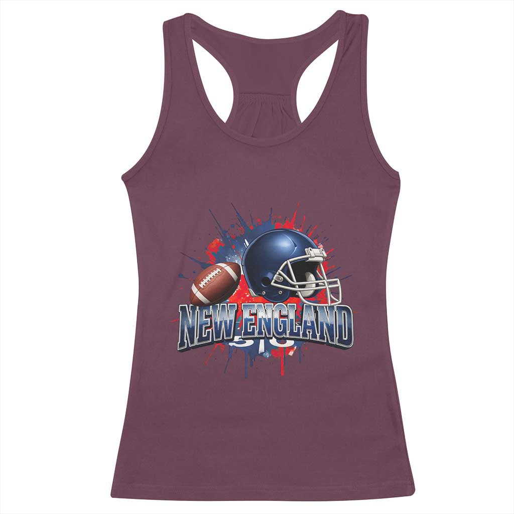 New England Athletic Helmet Graphic Paint Splatter Graphic Racerback Tank Top Patriotic Game Day Sports Fan