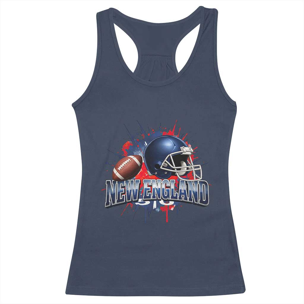 New England Athletic Helmet Graphic Paint Splatter Graphic Racerback Tank Top Patriotic Game Day Sports Fan