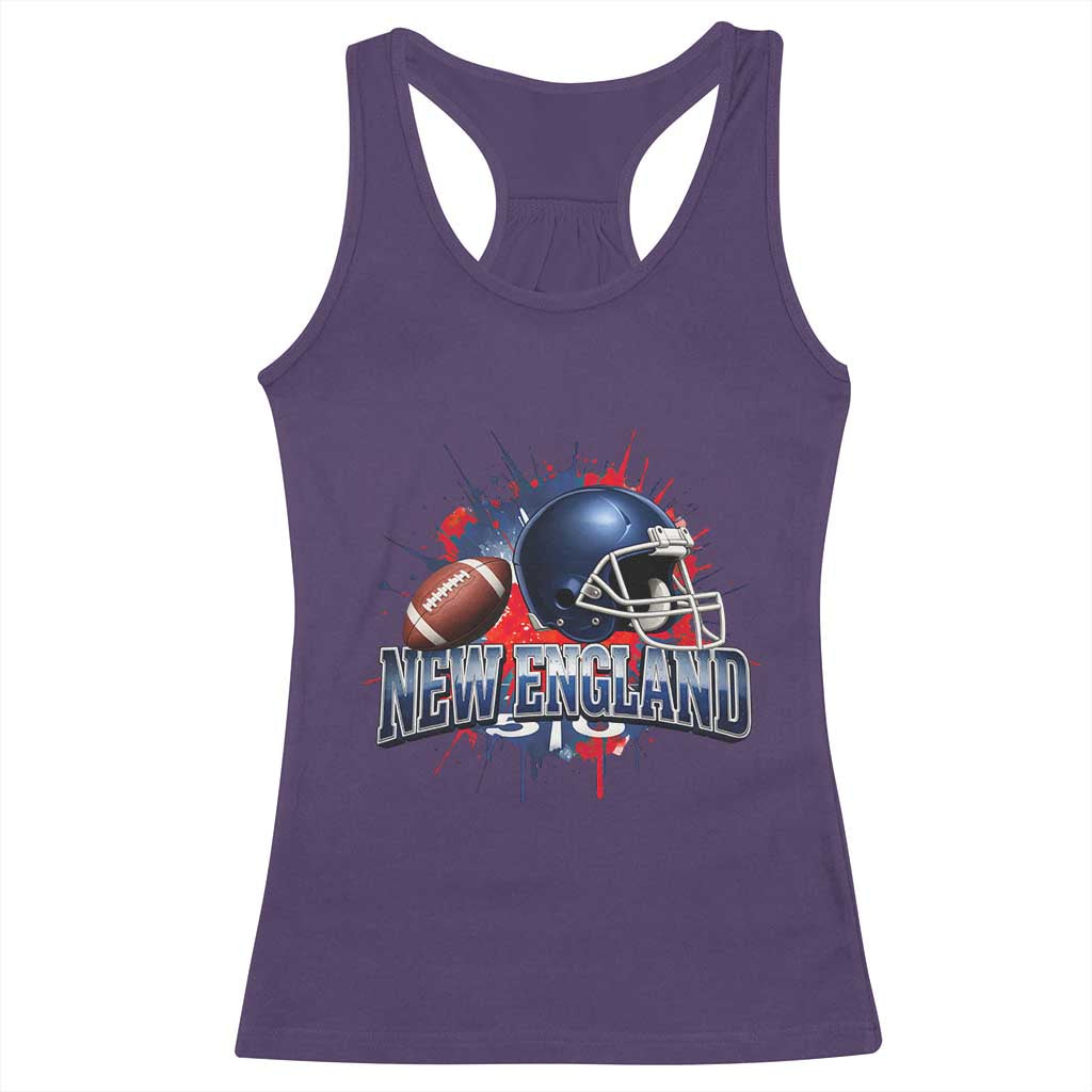 New England Athletic Helmet Graphic Paint Splatter Graphic Racerback Tank Top Patriotic Game Day Sports Fan