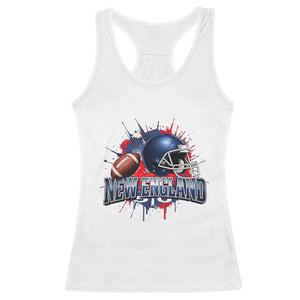 New England Athletic Helmet Graphic Paint Splatter Graphic Racerback Tank Top Patriotic Game Day Sports Fan