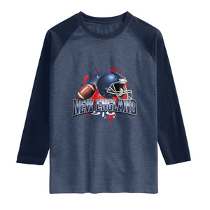 New England Athletic Helmet Graphic Paint Splatter Graphic Raglan Shirt Patriotic Game Day Sports Fan