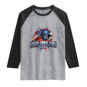 New England Athletic Helmet Graphic Paint Splatter Graphic Raglan Shirt Patriotic Game Day Sports Fan
