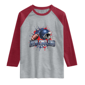 New England Athletic Helmet Graphic Paint Splatter Graphic Raglan Shirt Patriotic Game Day Sports Fan