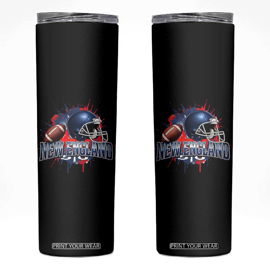 New England Athletic Helmet Graphic Paint Splatter Graphic Skinny Tumbler Patriotic Game Day Sports Fan TS02 Black Print Your Wear