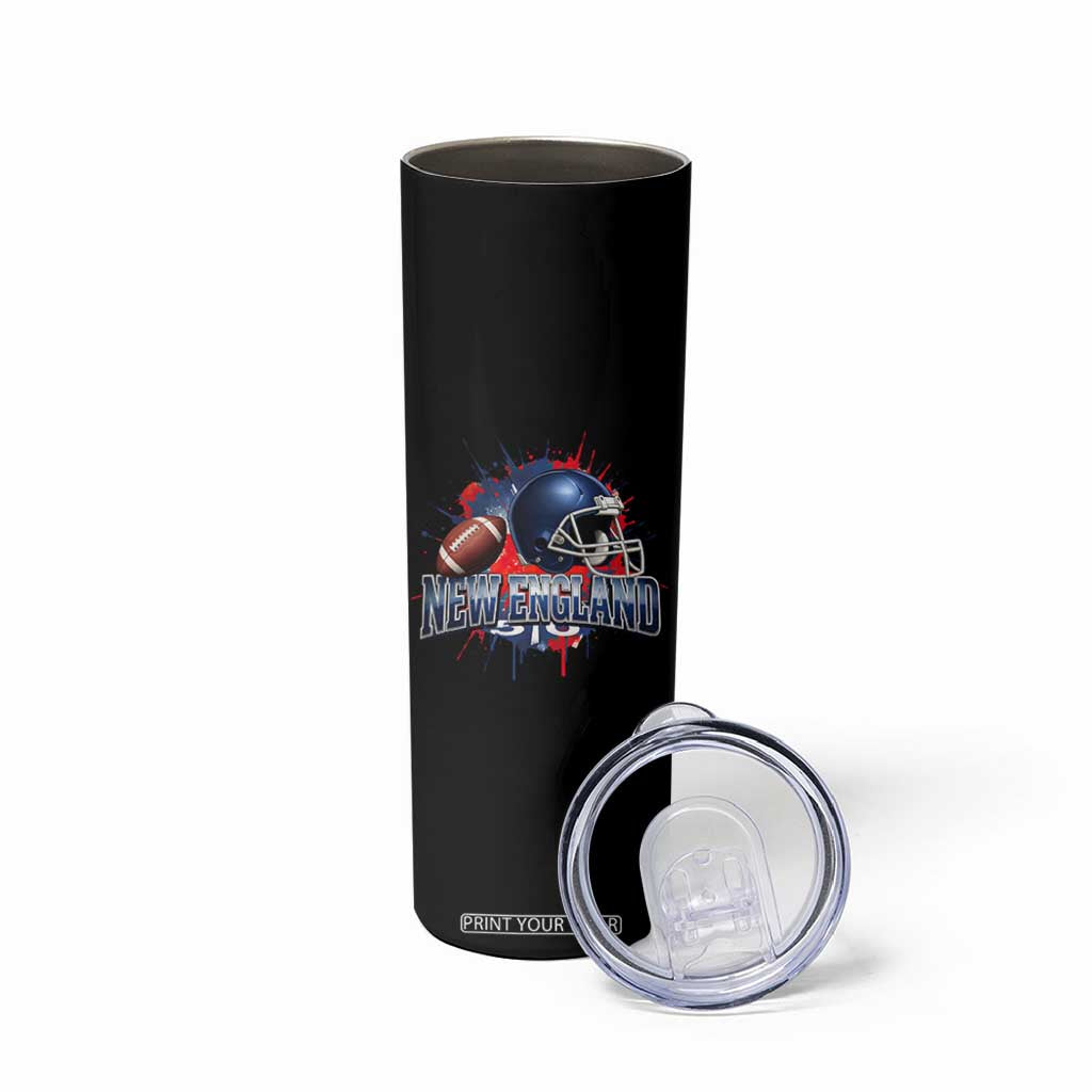 New England Athletic Helmet Graphic Paint Splatter Graphic Skinny Tumbler Patriotic Game Day Sports Fan
