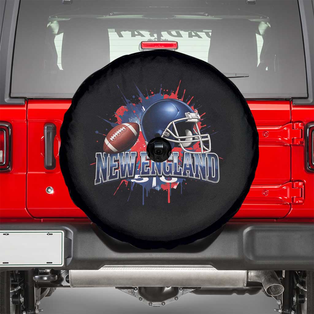 New England Athletic Helmet Graphic Paint Splatter Graphic Spare Tire Cover Patriotic Game Day Sports Fan