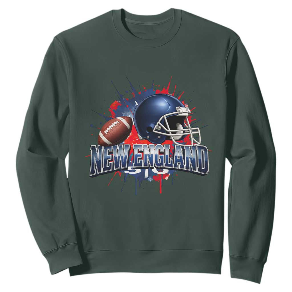 New England Athletic Helmet Graphic Paint Splatter Graphic Sweatshirt Patriotic Game Day Sports Fan