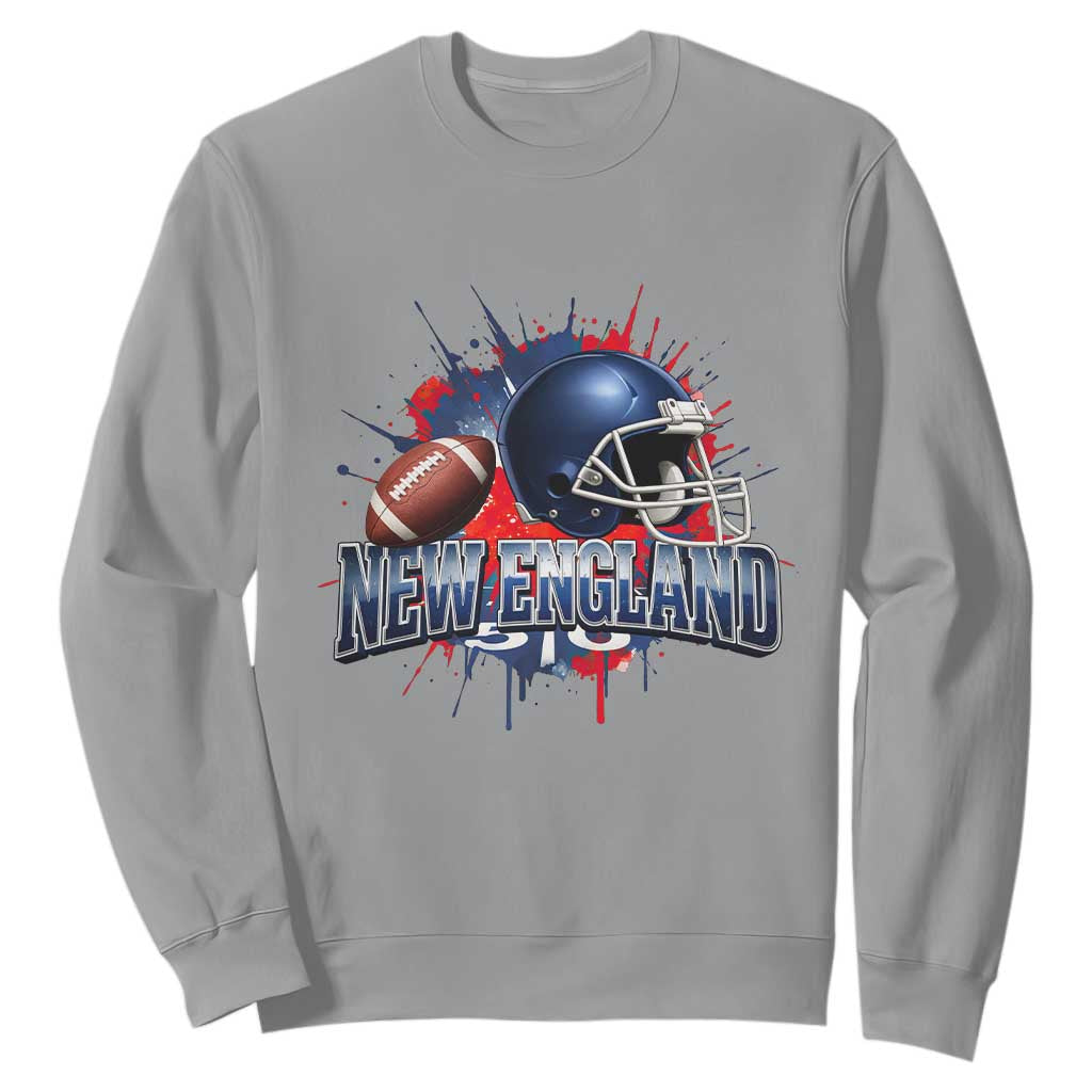 New England Athletic Helmet Graphic Paint Splatter Graphic Sweatshirt Patriotic Game Day Sports Fan