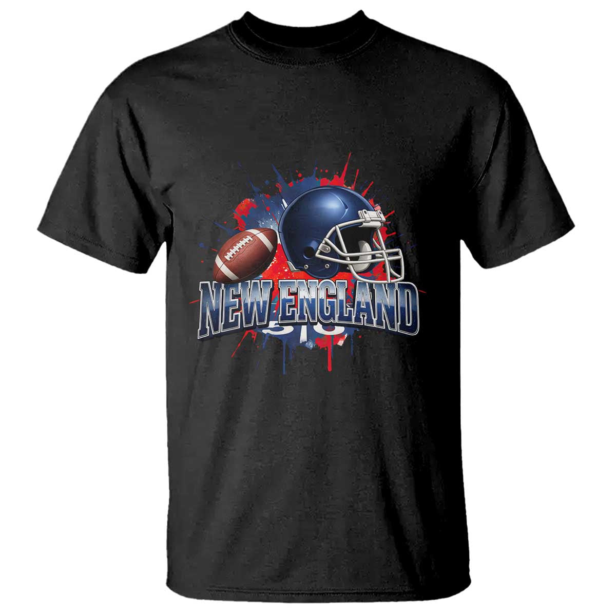 New England Athletic Helmet Graphic Paint Splatter Graphic T Shirt Patriotic Game Day Sports Fan TS02 Black Print Your Wear