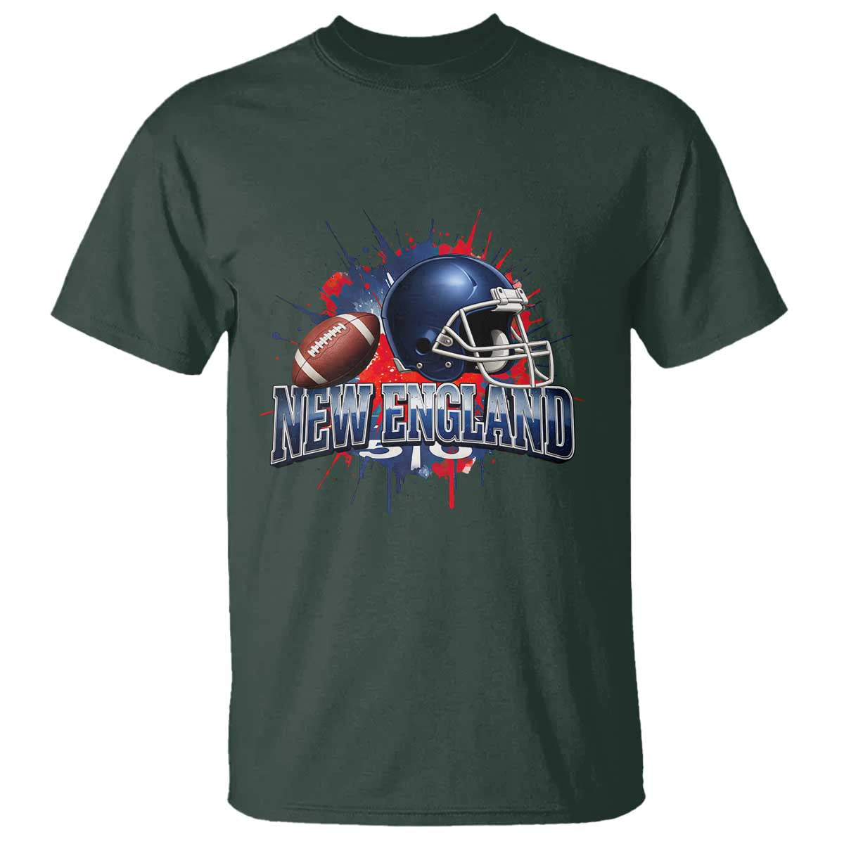 New England Athletic Helmet Graphic Paint Splatter Graphic T Shirt Patriotic Game Day Sports Fan