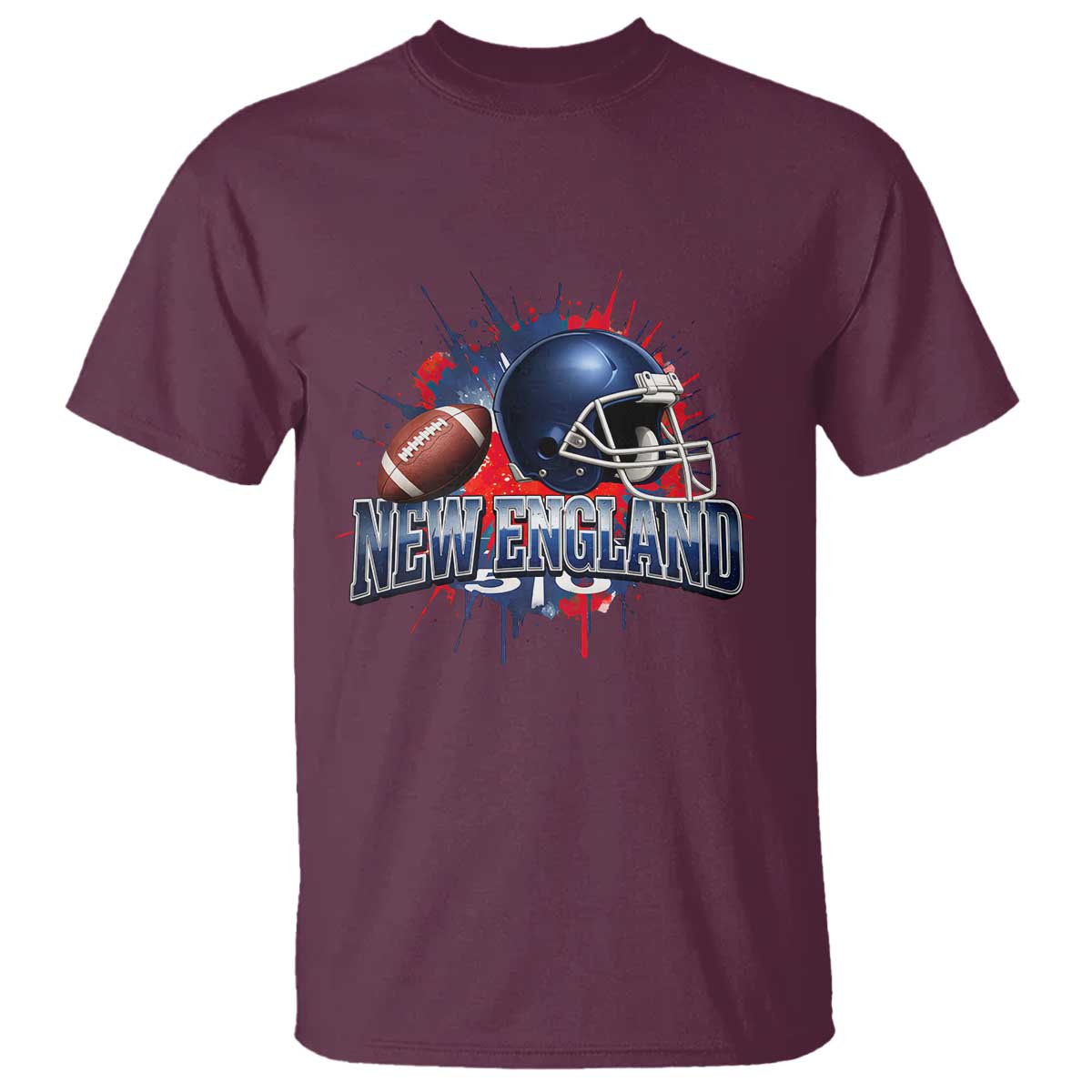 New England Athletic Helmet Graphic Paint Splatter Graphic T Shirt Patriotic Game Day Sports Fan