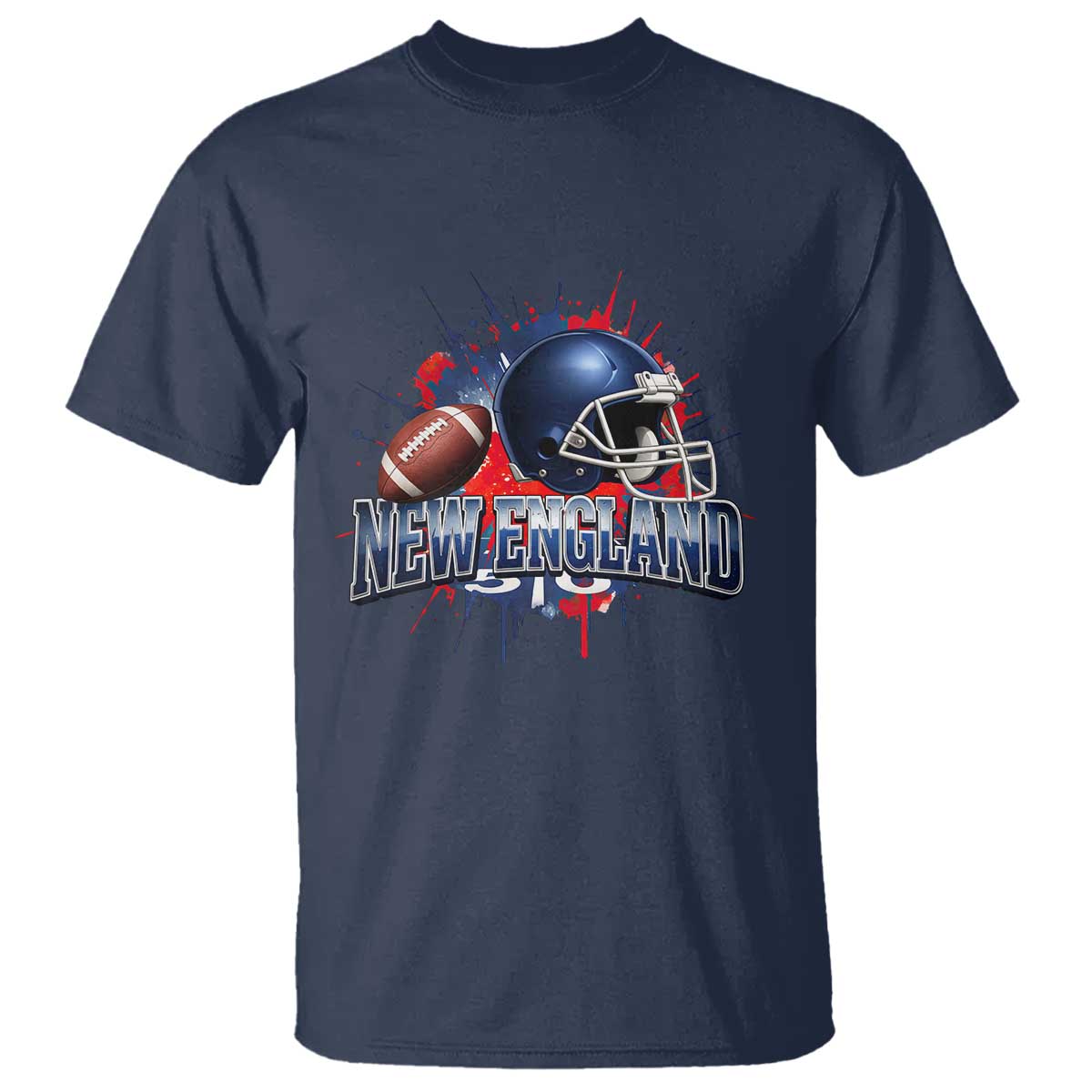 New England Athletic Helmet Graphic Paint Splatter Graphic T Shirt Patriotic Game Day Sports Fan