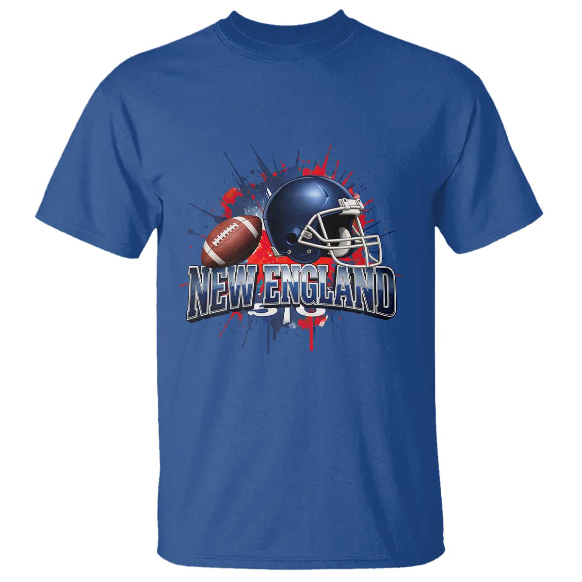 New England Athletic Helmet Graphic Paint Splatter Graphic T Shirt Patriotic Game Day Sports Fan