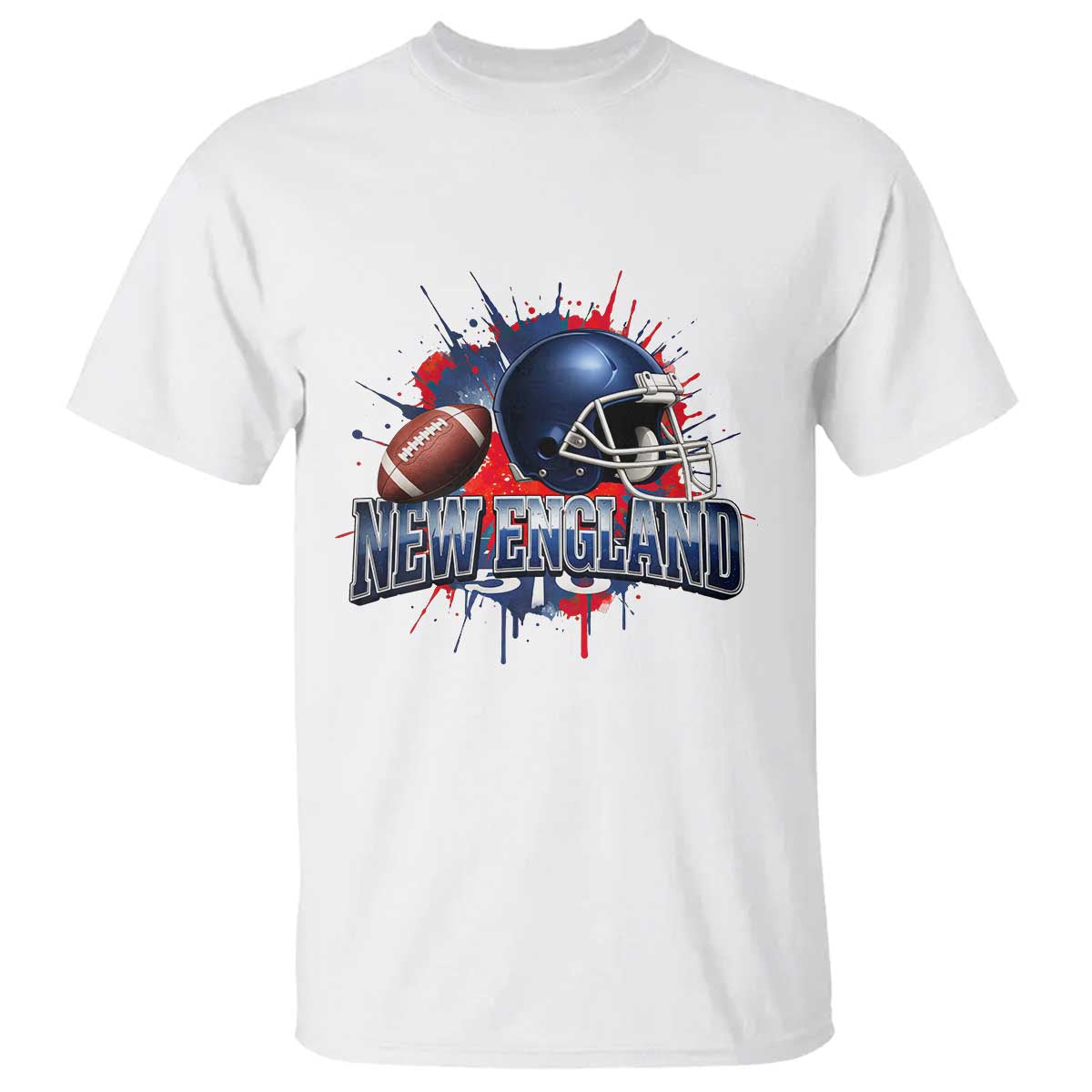 New England Athletic Helmet Graphic Paint Splatter Graphic T Shirt Patriotic Game Day Sports Fan