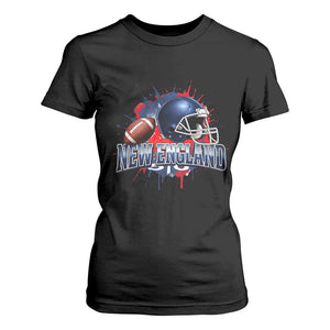 New England Athletic Helmet Graphic Paint Splatter Graphic T Shirt For Women Patriotic Game Day Sports Fan