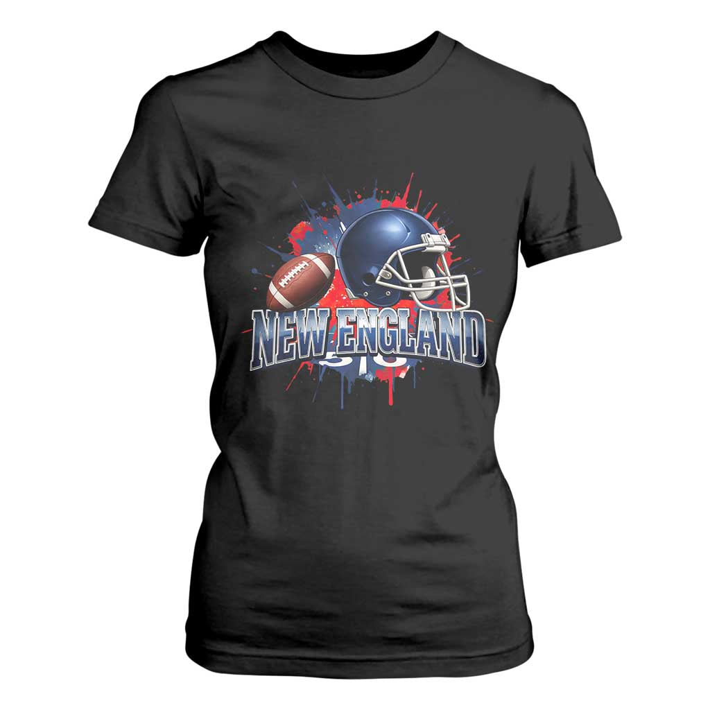 New England Athletic Helmet Graphic Paint Splatter Graphic T Shirt For Women Patriotic Game Day Sports Fan TS02 Black Print Your Wear