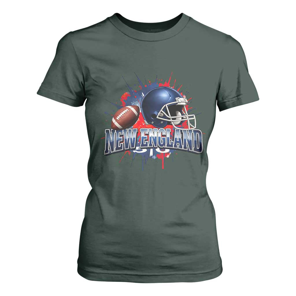 New England Athletic Helmet Graphic Paint Splatter Graphic T Shirt For Women Patriotic Game Day Sports Fan