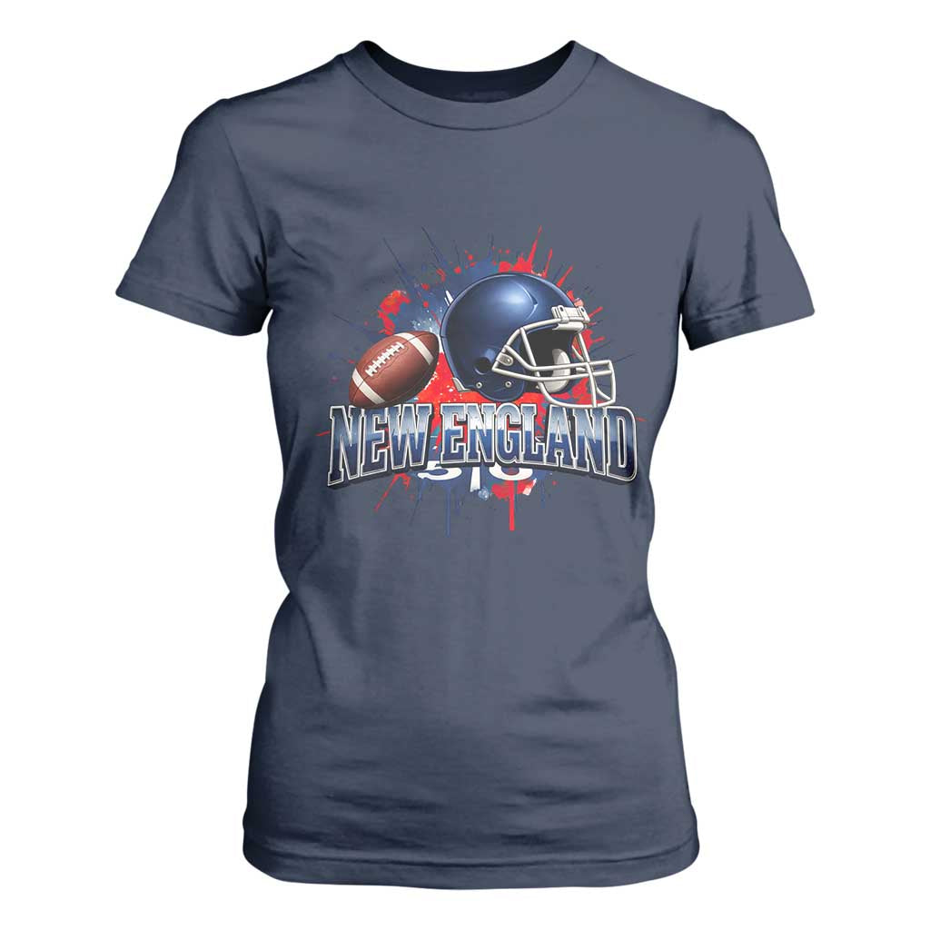 New England Athletic Helmet Graphic Paint Splatter Graphic T Shirt For Women Patriotic Game Day Sports Fan
