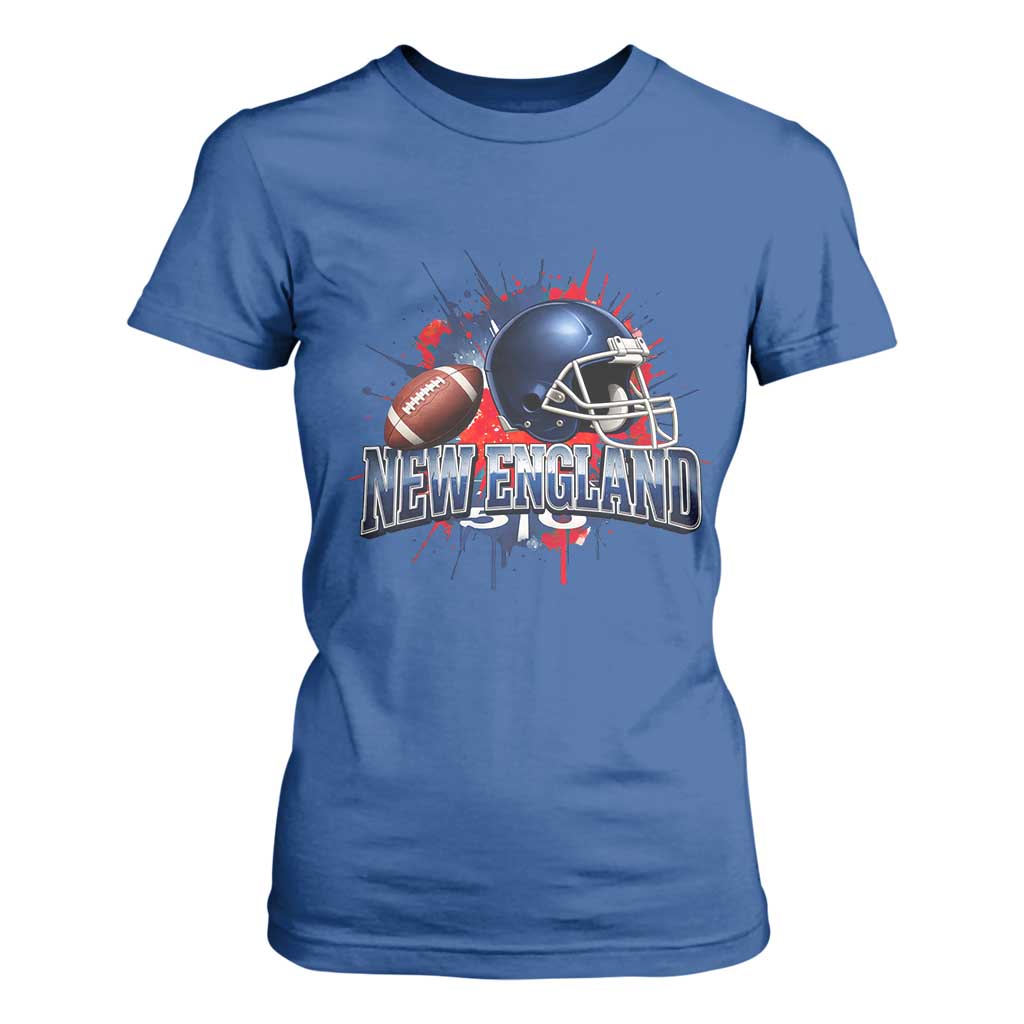 New England Athletic Helmet Graphic Paint Splatter Graphic T Shirt For Women Patriotic Game Day Sports Fan