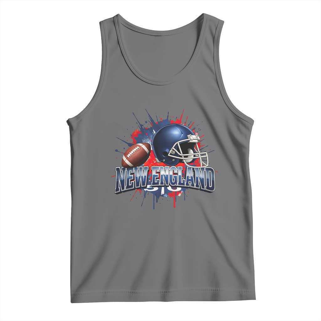 New England Athletic Helmet Graphic Paint Splatter Graphic Tank Top Patriotic Game Day Sports Fan