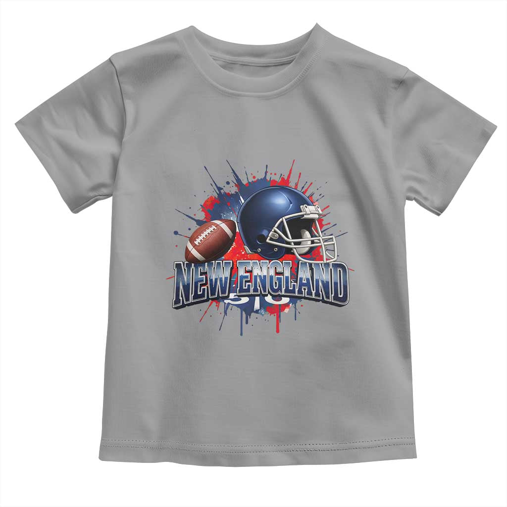 New England Athletic Helmet Graphic Paint Splatter Graphic Toddler T Shirt Patriotic Game Day Sports Fan