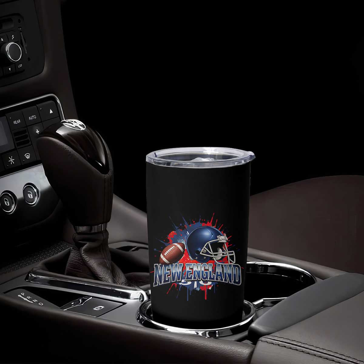 New England Athletic Helmet Graphic Paint Splatter Graphic Tumbler Cup Patriotic Game Day Sports Fan