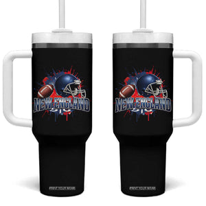 New England Athletic Helmet Graphic Paint Splatter Graphic Tumbler With Handle Patriotic Game Day Sports Fan