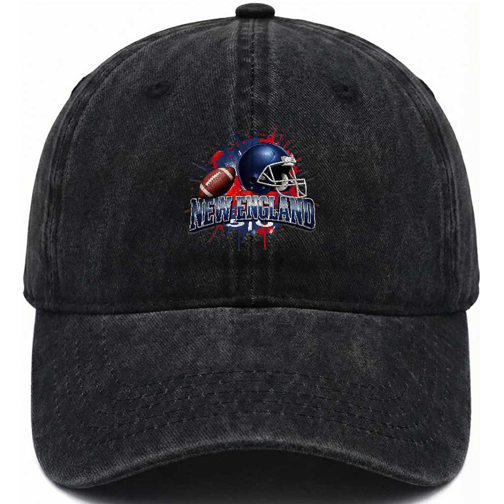 New England Athletic Helmet Graphic Paint Splatter Graphic Washed Cotton Baseball Cap Patriotic Game Day Sports Fan TS02 Print Your Wear