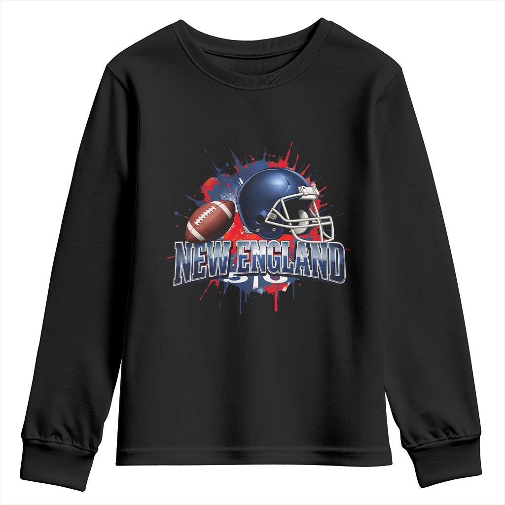 New England Athletic Helmet Graphic Paint Splatter Graphic Youth Sweatshirt Patriotic Game Day Sports Fan TS02 Black Print Your Wear