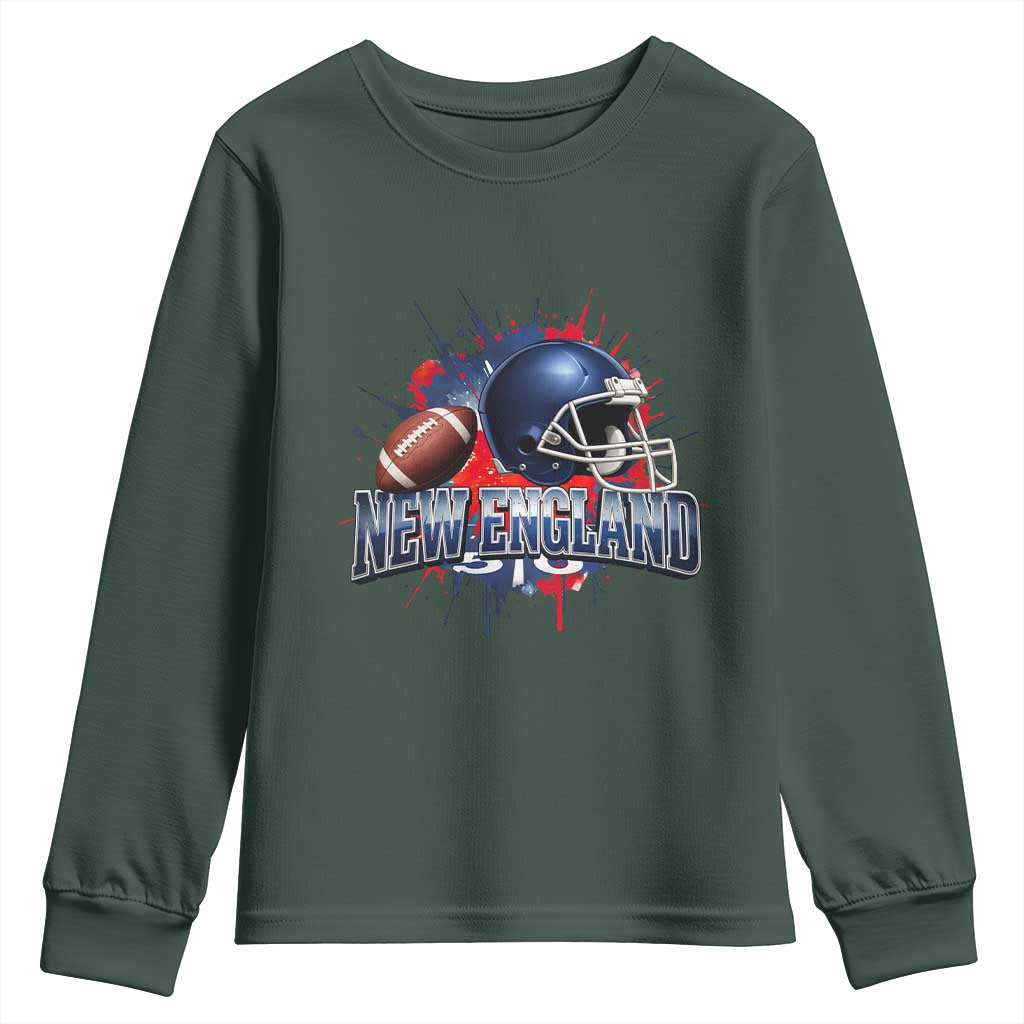 New England Athletic Helmet Graphic Paint Splatter Graphic Youth Sweatshirt Patriotic Game Day Sports Fan