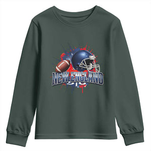 New England Athletic Helmet Graphic Paint Splatter Graphic Youth Sweatshirt Patriotic Game Day Sports Fan