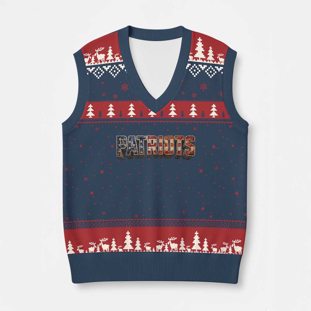Patriotic American Flag Lettering Sports Graphic V-Neck Knit Sweater Vest Vintage Game Day Sports Fan TS02 Navy Red Print Your Wear