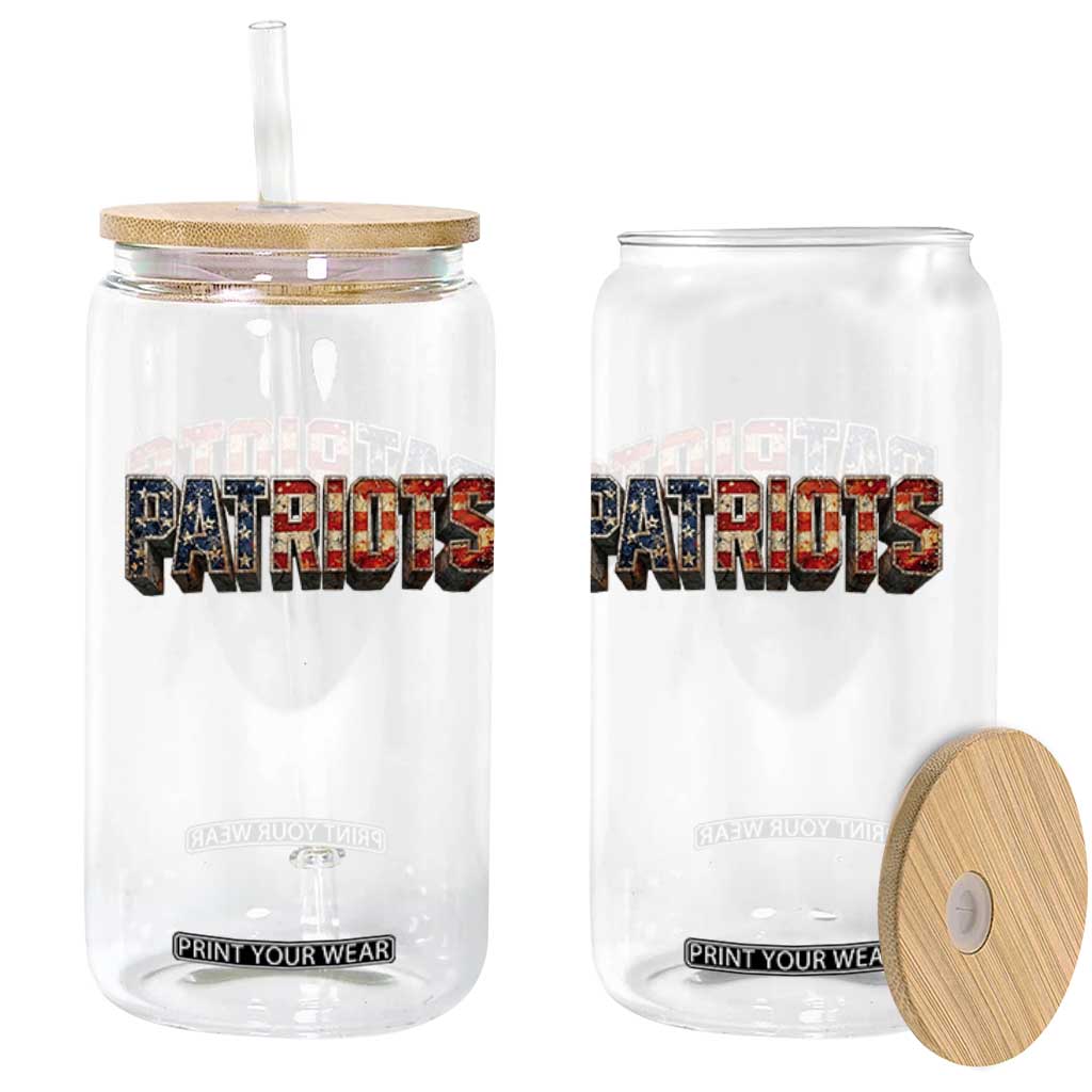 Patriotic American Flag Lettering Sports Graphic Glass Can Vintage Game Day Sports Fan